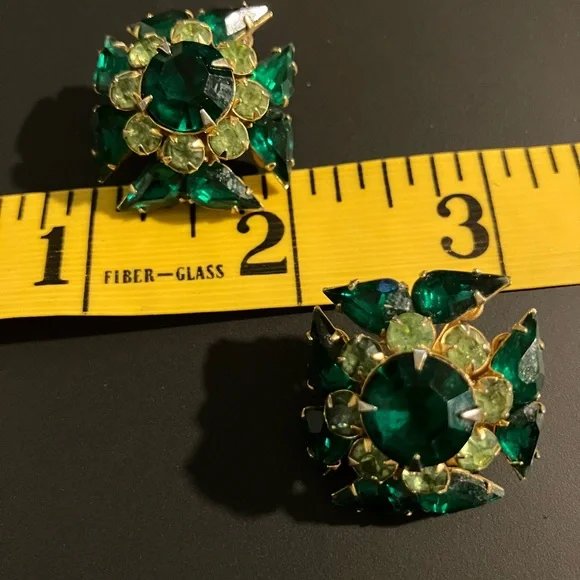 Green and Gold Maltese Cross Clip On Earrings - Picture 6 of 6